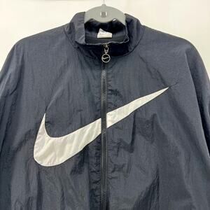 Nike Swoosh Women's Black Windbreaker Oversized Baggy Zipper Jacket XL 1X 2XL